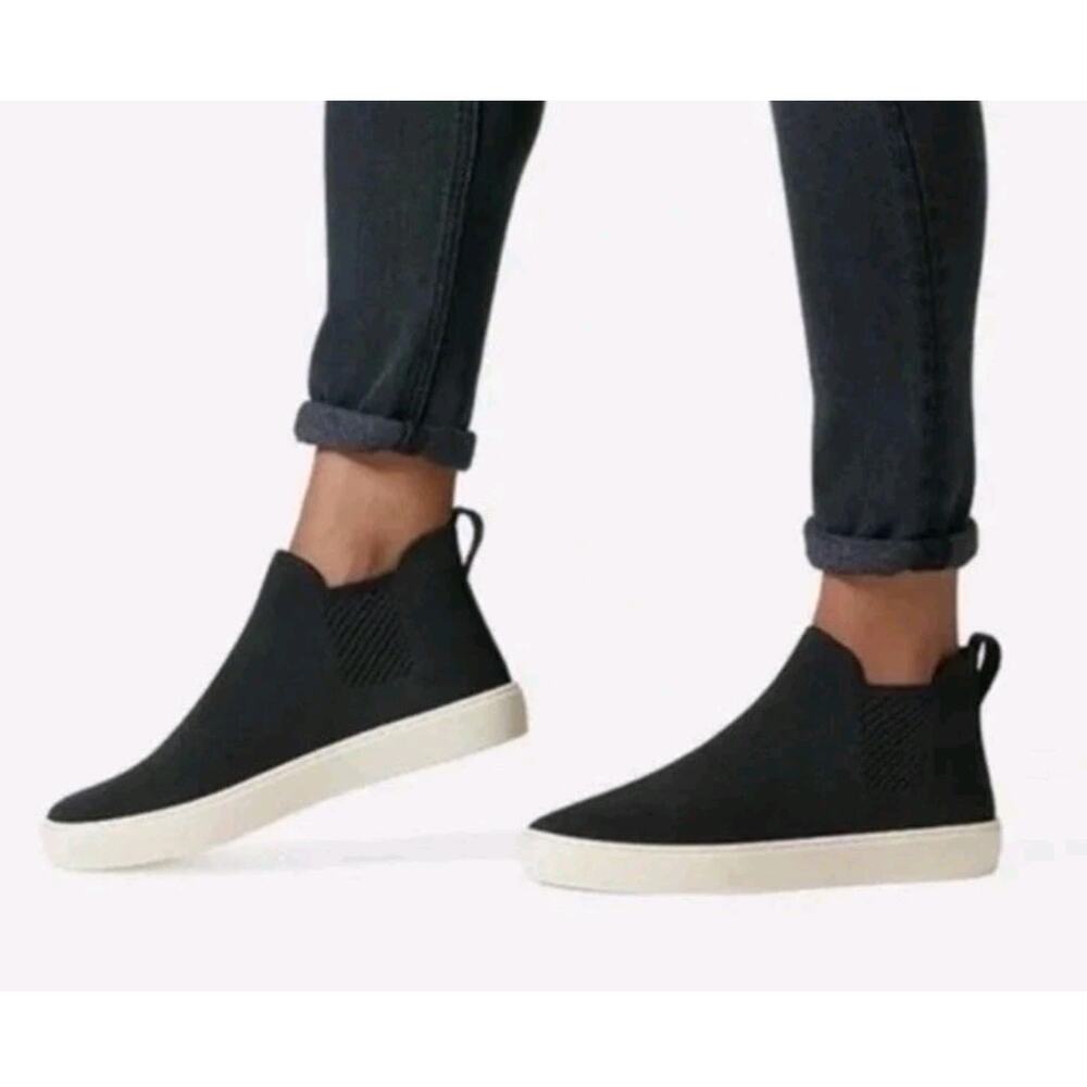 Rothy's The Chelsea Slip On Black Knit High Top Sneakers Size 8.5 Casual Comfort